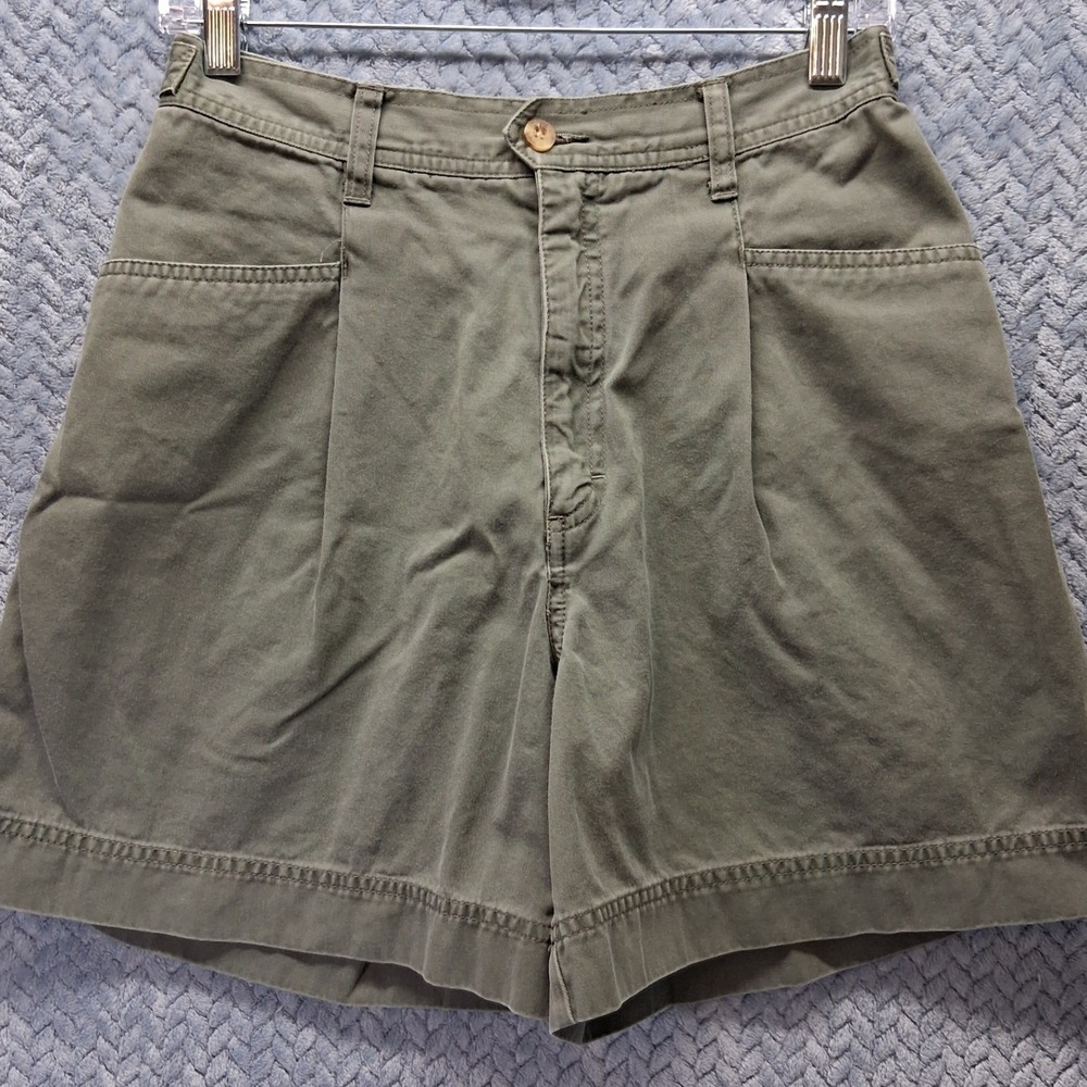 Eddie Bauer Vintage High Waist Cotton Shorts Olive Green 10P Pleated Utility
